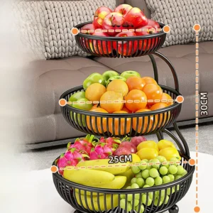 Cesto de Frutas Multicamadas em Ferro - Organizador de Mesa Elegante - Preto Estético - Pequeno de Três Camadas - Expositor de Frutas em Degraus