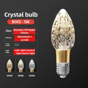 Lâmpada de Cristal LED E27/E14 - Brilho Quente e Frio para Casa
