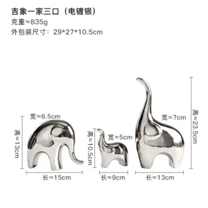 Estatueta de Elefante em Cerâmica Prata para Decoração de Casa - Modelo 2