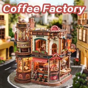 Quebra-cabeça 3D Coffee Factory com Luzes LED e Música - Presente Criativo