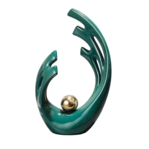 Escultura de Cerâmica Abstrata Dourada para Decoração Moderna - Verde 31cm