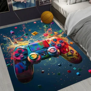Tapete Gamer Antiderrapante para Meninos - Decoração Moderna - PRETO, 120x160cm