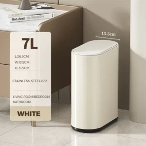Lixeira Pequena com Tampa de Pressão em Aço Inoxidável para Casa e Cozinha - 7L Branco