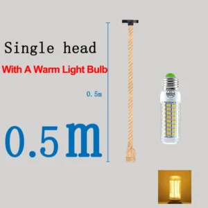 Lustre Pendente Vintage de Corda de Cânhamo E27 para Iluminação Interna - Modelo E