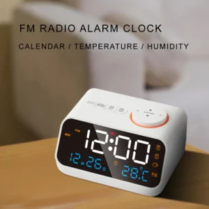 Despertador LED Recarregável com Rádio FM e Funções Inteligentes - BRANCO