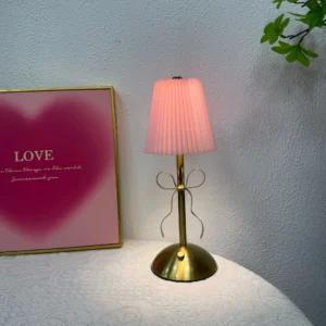 Luminária de Mesa LED Recarregável com Abajur de Tecido - Decoração Criativa - Rosa