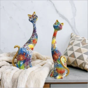 Estátua Abstrata de Gato em Resina para Decoração de Ambientes - 2 Peças
