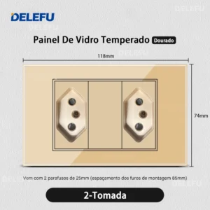 Interruptor de Luz com Tomada e USB - Vidro Temperado Dourado - 2 Brasil, 20A