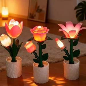 Luminária Decorativa Tulipa LED Rosa - Abajur de Mesa com Luz Noturna