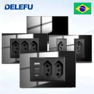 Tomada de Parede Integrada com USB Tipo C - Módulo Triplo Preto