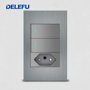 Painel de Alumínio Escovado Cinza para Tomada de Parede 10A 20A - 2gang Brasil, Universal