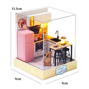 Casa de Bonecas de Madeira DIY - Kit de Montagem em Miniatura - QT-027 com capa