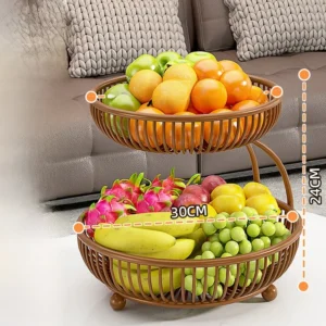 Cesto de Frutas Multicamadas em Ferro - Organizador de Mesa Elegante - Bandeja de Frutas Grande de Duas Camadas para Café Usado