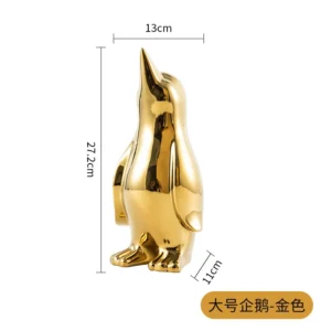 Estatueta de Pinguim Dourado em Cerâmica para Decoração de Ambientes - G