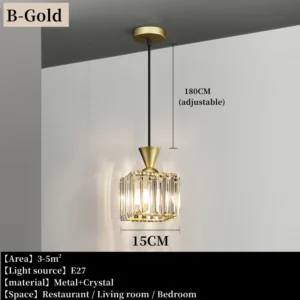 Lustre Pendente de Cristal Moderno para Sala de Estar e Restaurante