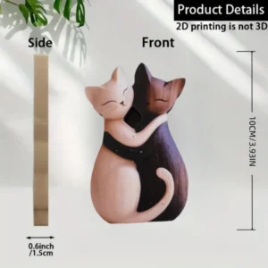 Escultura de Gato e Coelho de Madeira - Decoração Charmosa para Casa - U