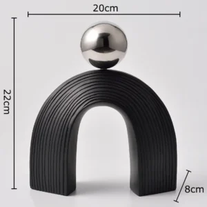 Escultura Abstrata em Resina em Forma de U para Decoração de Mesa - Preto com Bola Prateada