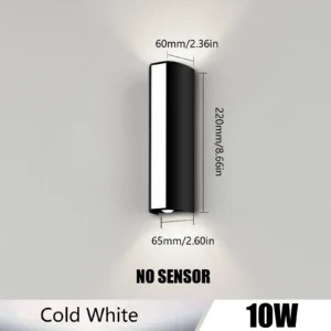 Lâmpada de Parede LED 10W à Prova d'Água para Banheiro e Varanda - 10W, Sem Sensor