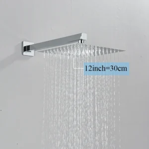Cabeça de Chuveiro Quadrada em Aço Inoxidável com Braço - 8/10/12 Polegadas