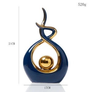 Escultura de Cerâmica Abstrata Dourada para Decoração Moderna - Azul Pequeno