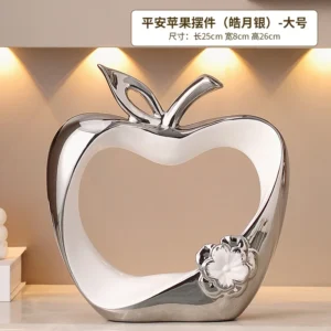 Escultura em Miniatura de Maçã Oca Dourada em Cerâmica para Decoração - Prateado Grande