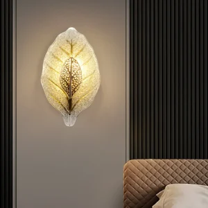Luminária de Parede Luxuosa Estilo Francês com Folhas de Vidro