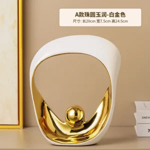 Estatueta Decorativa Geométrica Dourada em Cerâmica para Escritório - Dourado A