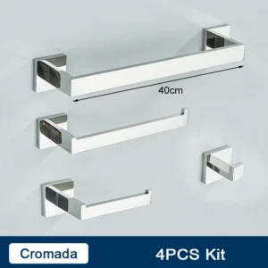 Conjunto de Acessórios para Banheiro em Aço Inoxidável - Preto e Dourado - Conjunto Cromado 4PCS