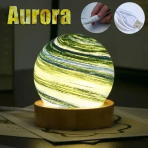 Lâmpada 3D Lua com Suporte de Madeira - Luz Noturna USB para Crianças