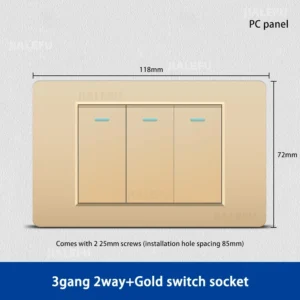 Interruptor de Parede 3 Gangues 2 Way Cinza Preto Branco Ouro