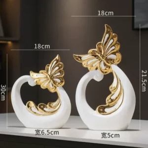 Ornamentos Cerâmicos de Borboletas Douradas para Decoração de Ambientes - Modelo 2 - 2 Peças