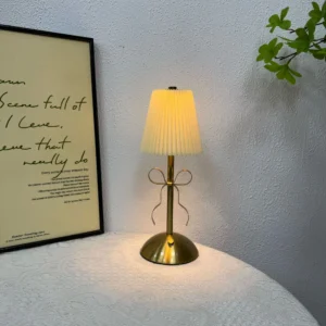 Luminária de Mesa LED Recarregável com Abajur de Tecido - Decoração Criativa - Bege