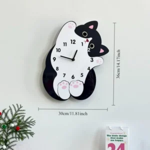 Relógio de Parede Criativo com Design de Gato - Decoração Silenciosa - Grande sem Balanço