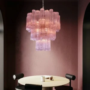 Lustre de Vidro Rosa E14 para Sala e Jantar - Design Moderno