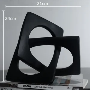 Estátua Abstrata Geométrica Dourada para Decoração de Mesa - Preto-G