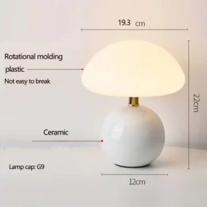 Candeeiro de Mesa Cogumelo de Cerâmica Estilo Nórdico