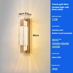 Luminária de Parede LED à Prova d'Água com Cristal - Ideal para Jardim e Varanda