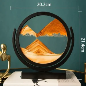 Ampulheta 3D de Vidro Dinâmica para Decoração e Presentes - Amarelo com Moldura Preta