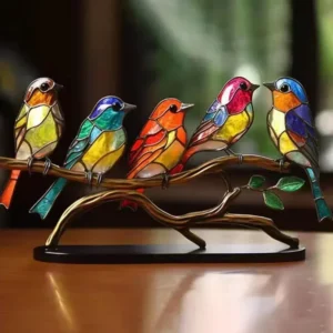 Pássaros Multicoloridos em Acrílico para Decoração de Mesa