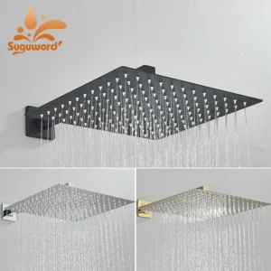 Cabeça de Chuveiro Quadrada em Aço Inoxidável com Braço - 8/10/12 Polegadas