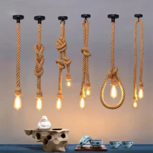 Lustre Pendente Vintage de Corda de Cânhamo E27 para Iluminação Interna