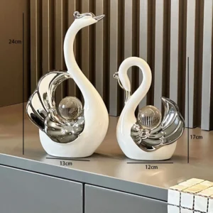 Ornamento de Cisnes em Cerâmica com Cristais - Decoração Luxuosa - Branco 2Pcs B