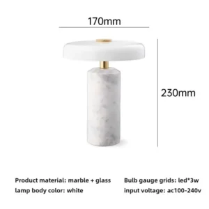 Luminária de Mesa Portátil Recarregável de Mármore com Toque LED