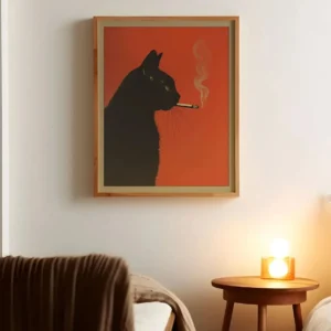 Cartaz Engraçado de Gato Preto Fumando - Decoração Retro para Casa