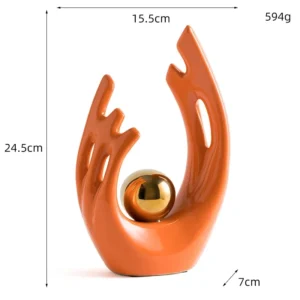 Escultura de Cerâmica Abstrata Dourada para Decoração Moderna - Laranja 24.5cm