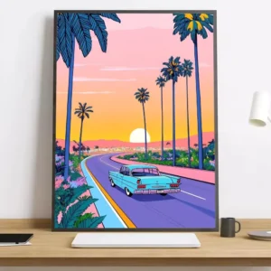 Pôster Vaporwave Japão Praia - Decoração Estética para Ambientes