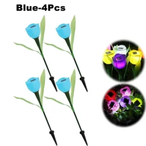 Lâmpada Solar Tulipa para Jardim - Decoração Externa LED - Azul-4PCS