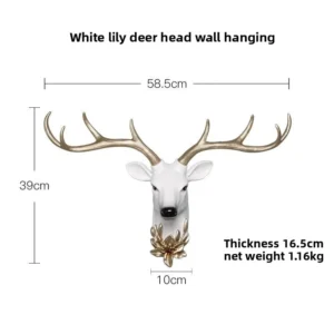 Cabide de Parede em Resina com Cabeça de Veado para Decoração Moderna - Médio
