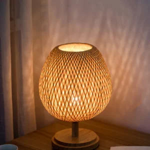 Abajur de Bambu Amarelo para Quarto e Estudo - Lâmpada Decorativa