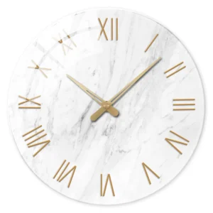Relógio de Parede Moderno em Mármore Branco com Numerais Romanos - 30cm - BL085